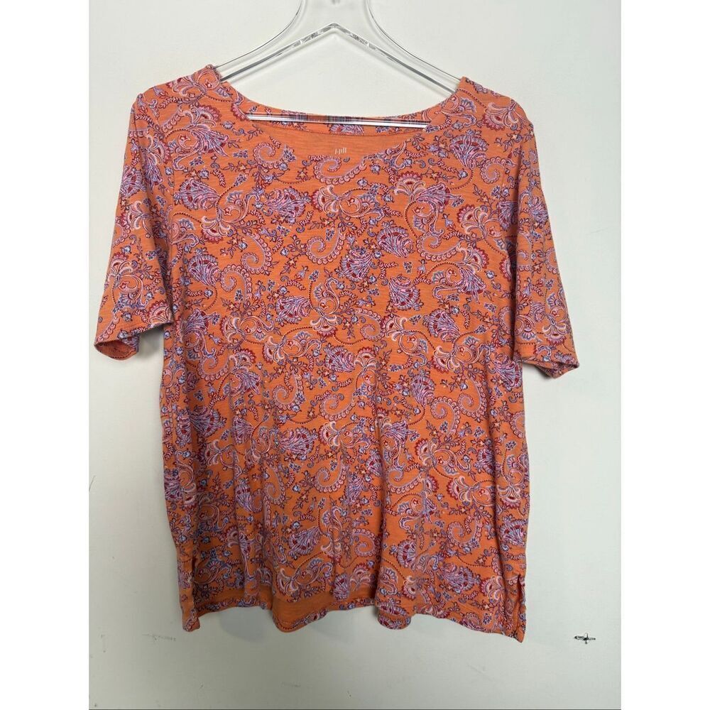 J.Jill Pima Slub Scoop Neck Side-Slit Tee Petite Large Paisley Soft Cotton Boho